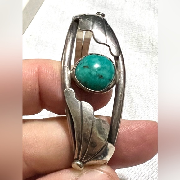 Vintage South Western Womens Green Turquoise Sterling Silver Cuff Bracelet - Picture 6 of 6